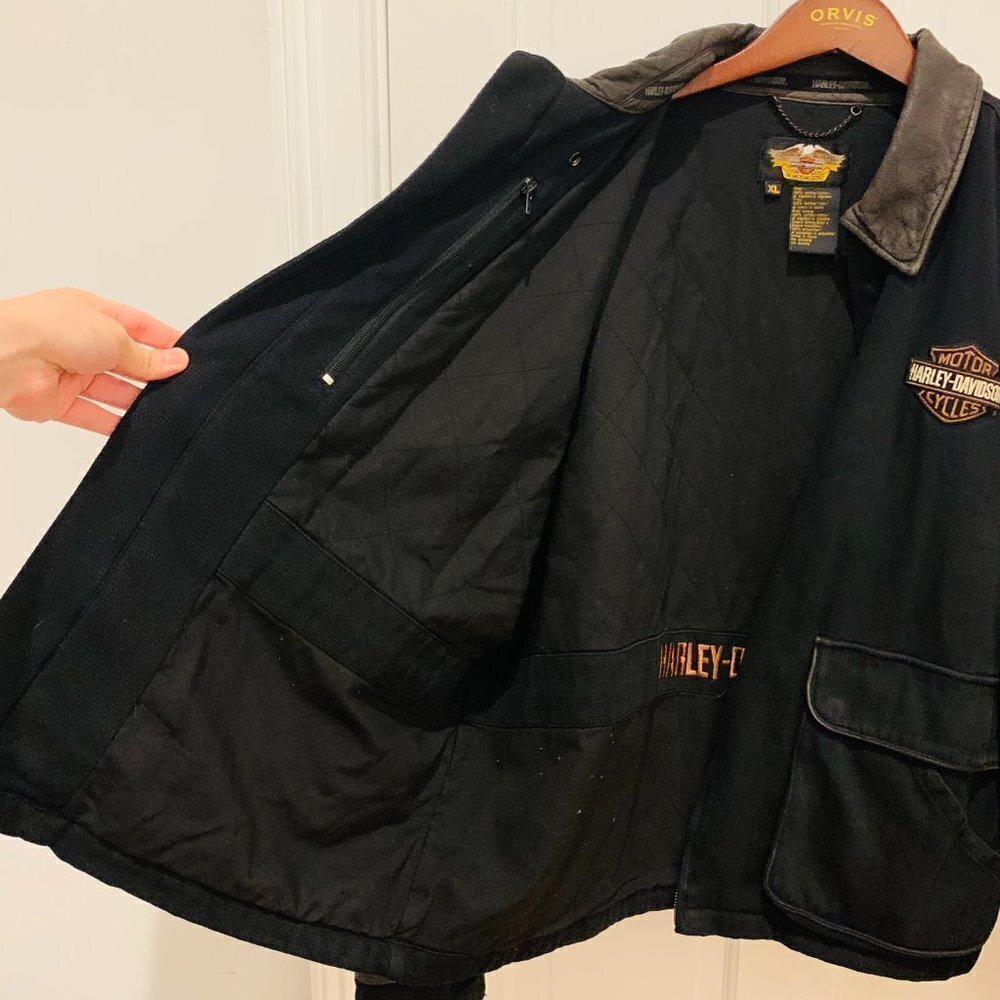 Vintage 90s Harley Davidson Chore Jacket Black Size XL Biker - Picture 4 of 9